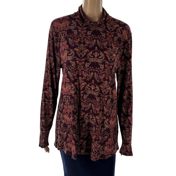 Soft Surroundings Brown Paisley Chloe Turtleneck Top - Picture 2 of 7